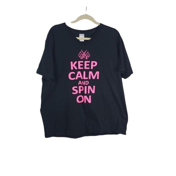 Color Guard T Shirt Black Pink Keep Calm And Spin On V Neck XL - Picture 1 of 8